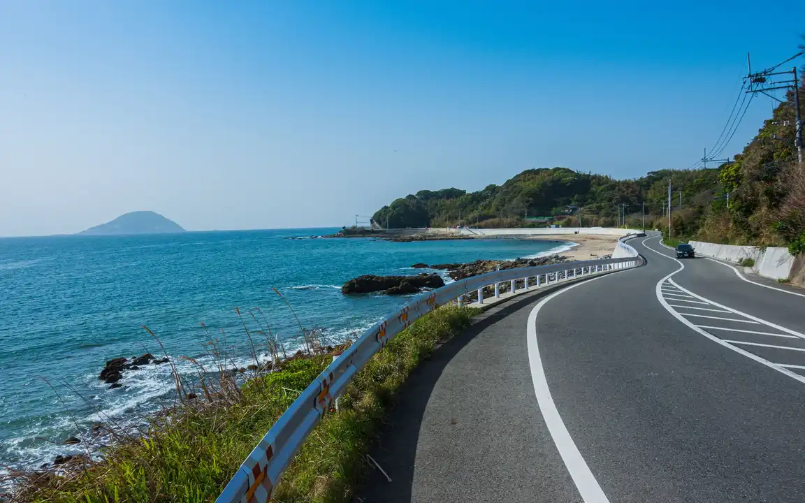 A car stopped on the side of the road in Shiiba-son, Miyazaki