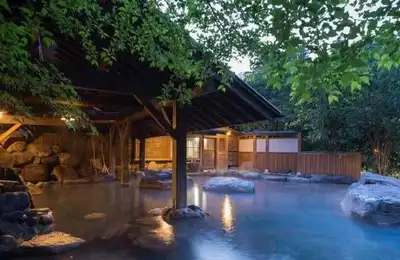 A mountain shrine, a traditional regional lunch, and a night at a hot-spring inn with a private open-air bath in your room and a multi-course dinner.