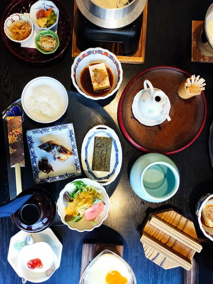 A breakfast spread at Ryokan Yamatoya